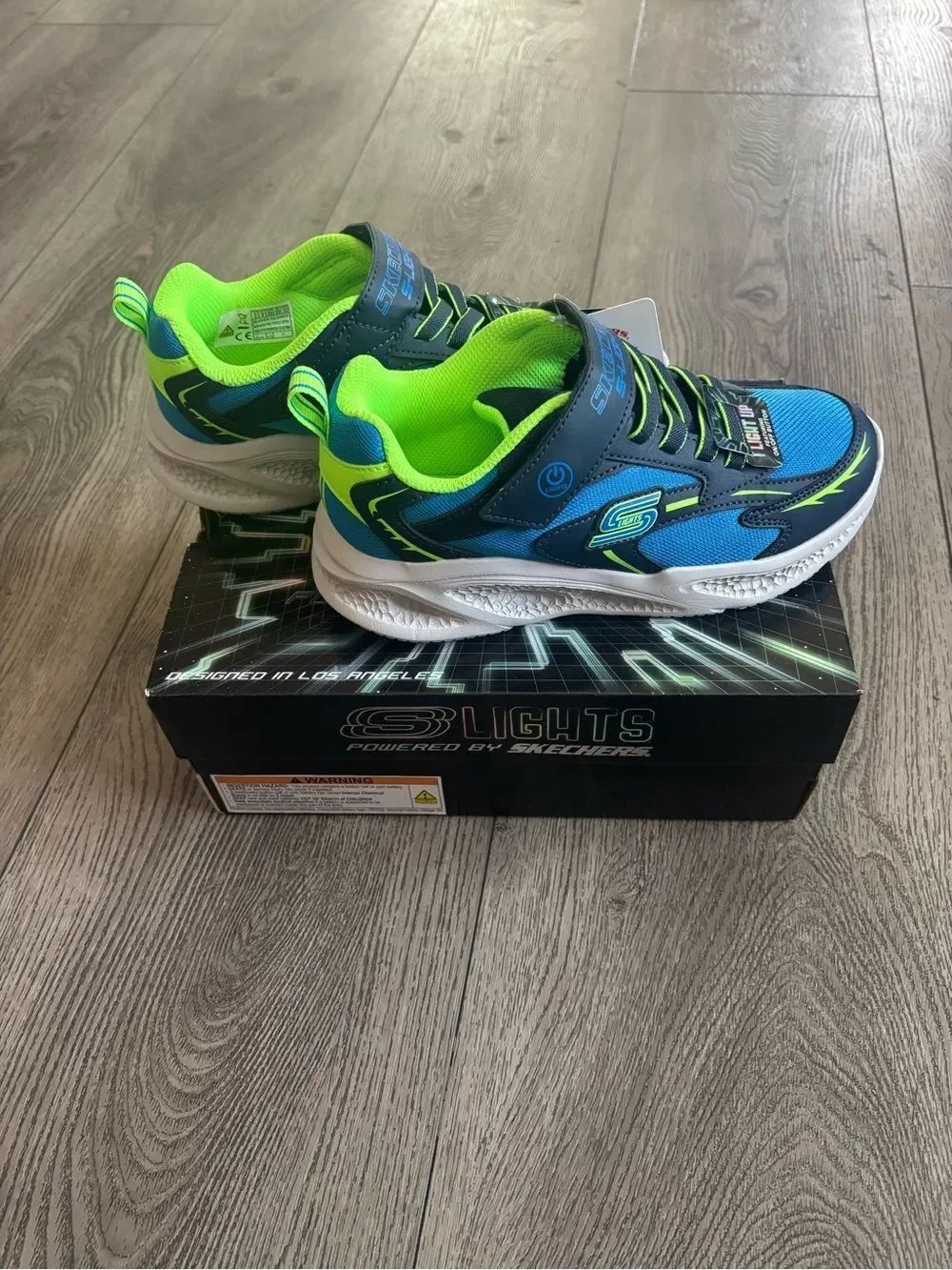Skechers Kids' Light-Up Athletic Shoes - Blue & Neon Green